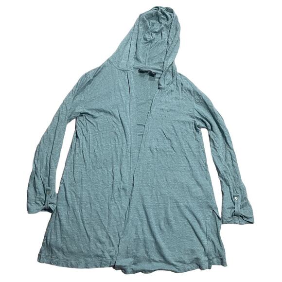 Tahari Linen Cardigan Hooded Womens Large Open Front Lightweight Sweater Blue - Picture 1 of 8